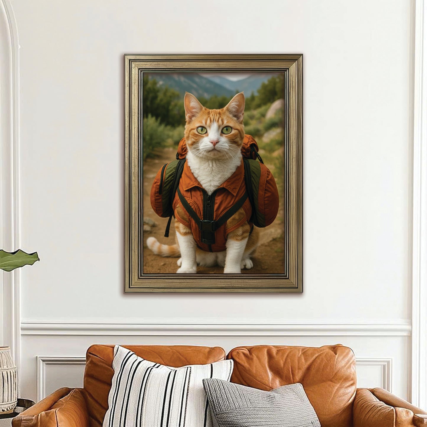 Custom Photo Backpacking Hiking Cat Canvas Framed Wall Art Gift For Cat Lovers