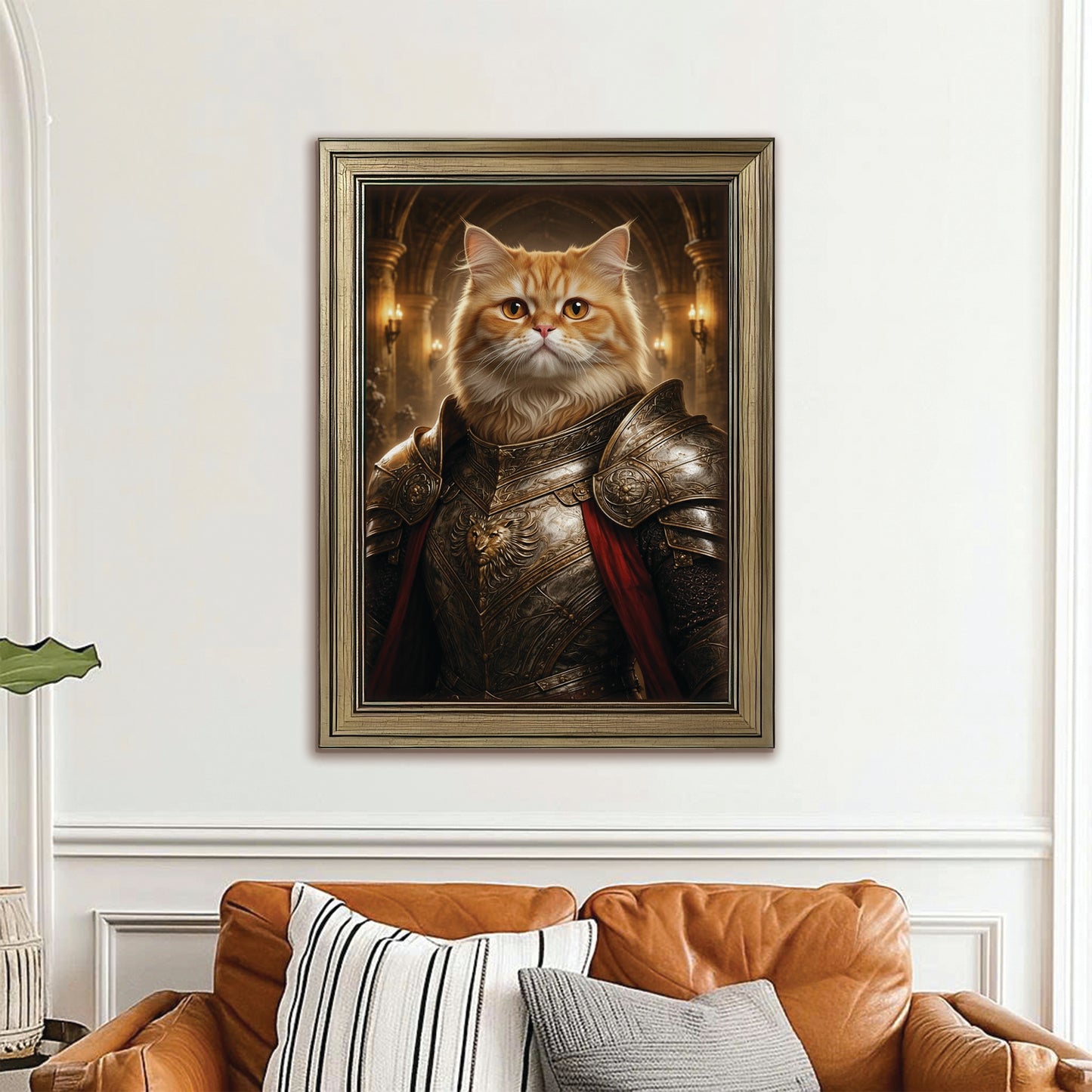 Custom Photo Royal Knight Cat Style 01 Canvas Framed Wall Art Gift For Cat Lovers