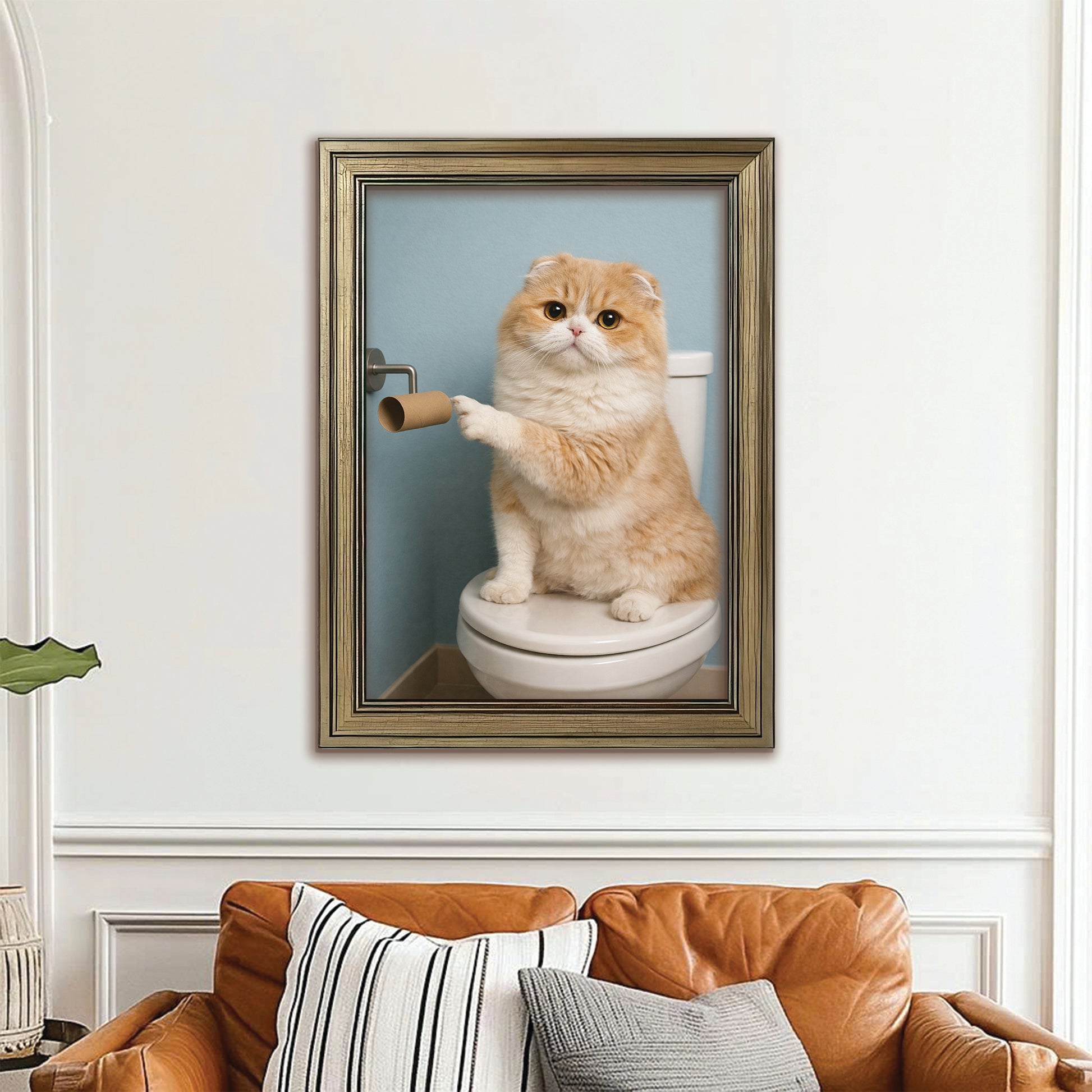 Custom Photo Cat Bathroom Style 33 Canvas Framed Wall Art Gift For Cat Lovers