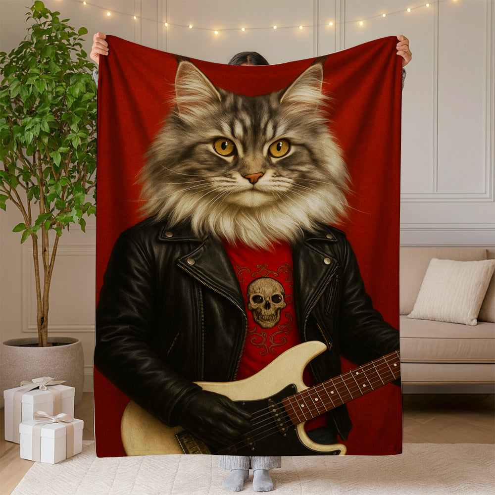 Custom Photo Guitarist Cat Blanket Gift For Cat