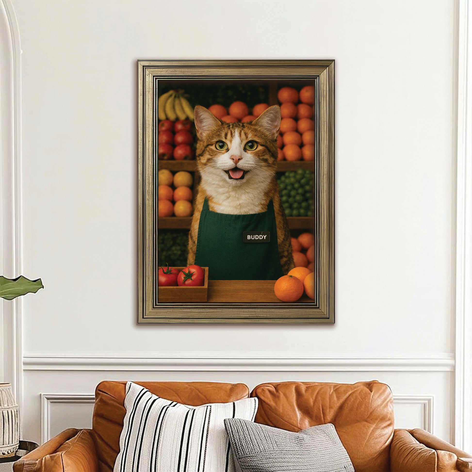 Custom Photo Grocer Store Cat Canvas Framed Wall Art  Gift For Cat Lovers