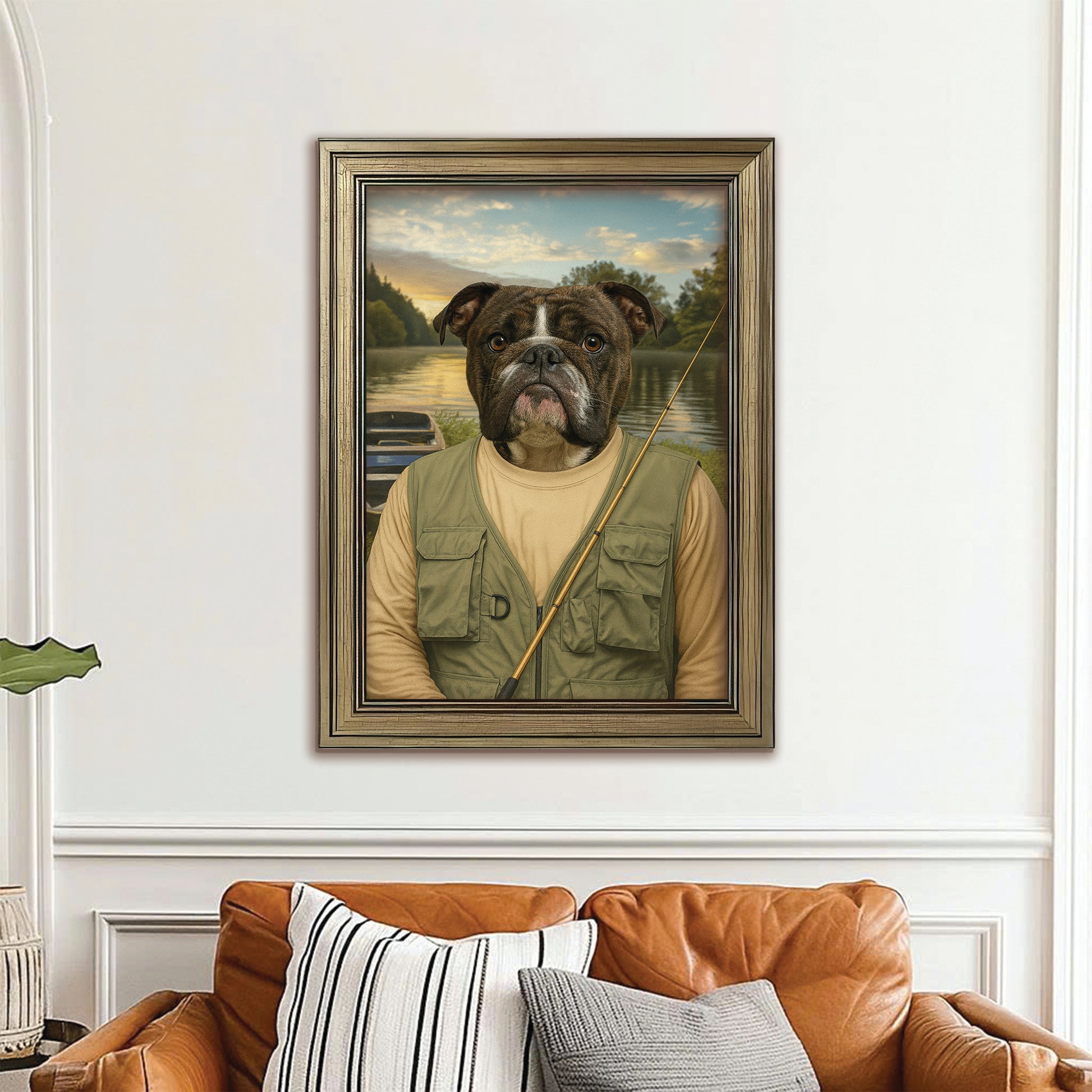 Custom Photo Fisherman Dog Canvas Framed Wall Art
