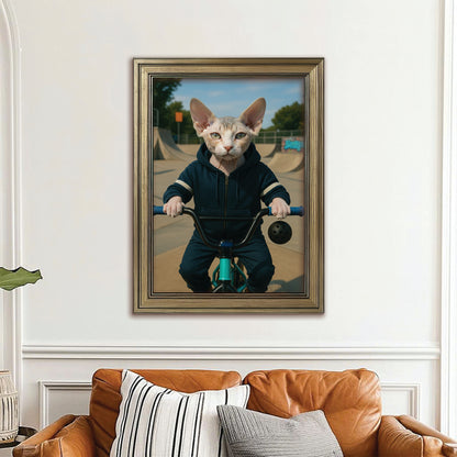 Custom Photo Bmx Bike Cat Canvas Framed Wall Art Gift For Cat Lovers