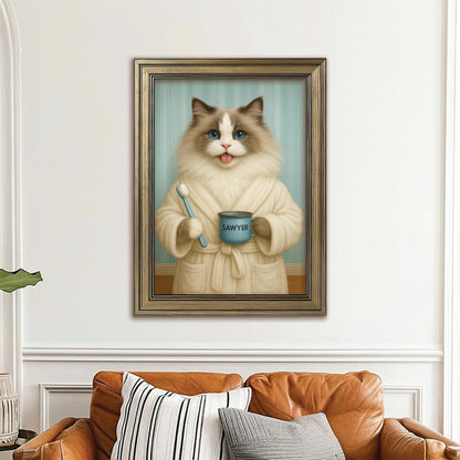 Custom Photo Cat Bathroom Canvas Framed Wall Art Cat Gifts Lovers