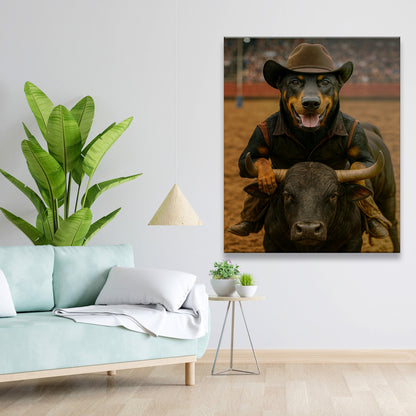 Custom Photo Bull Rider Cowboy Dog Canvas Gift For Dog Lovers