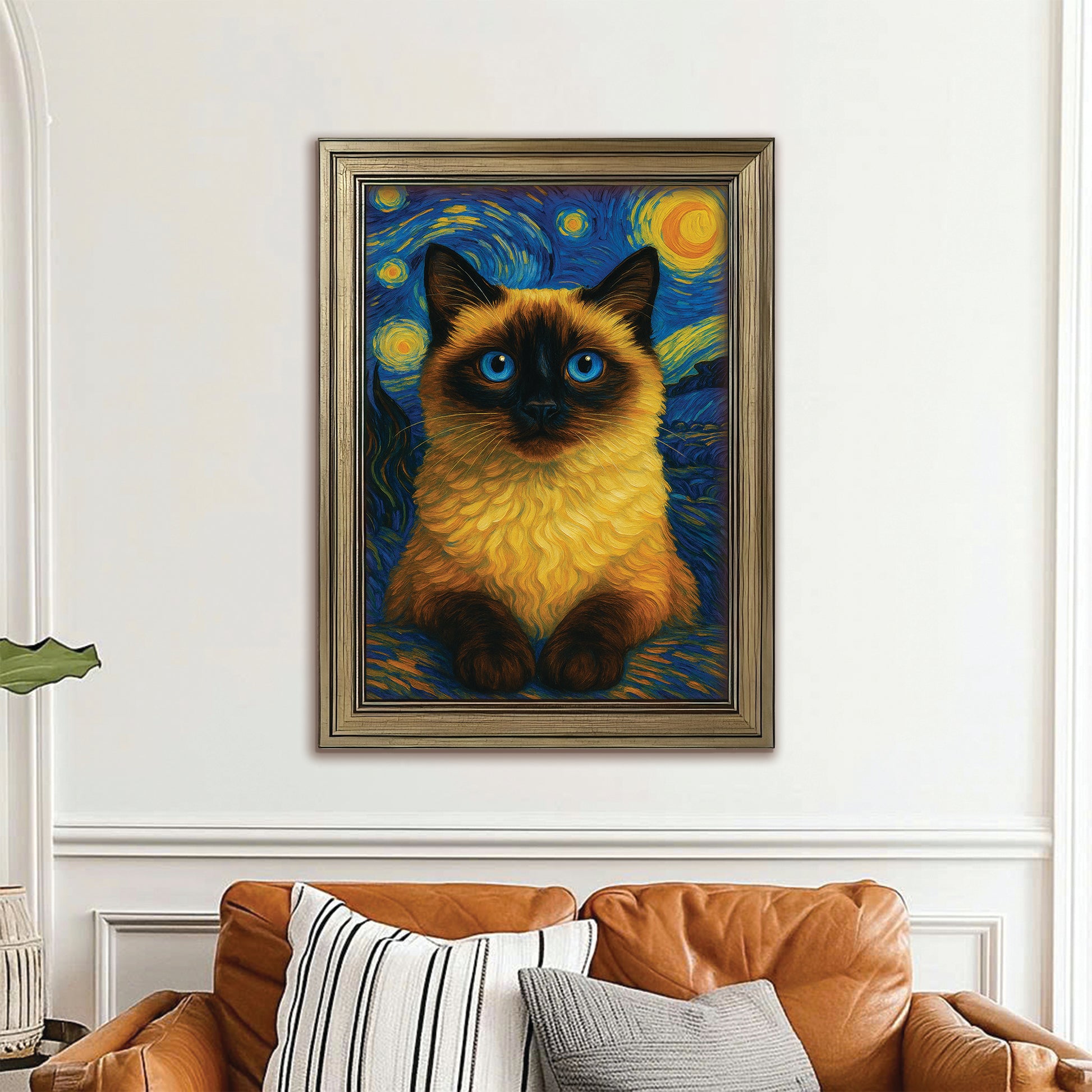 Custom Photo Cat Starry Night Canvas Framed Wall Art Wall Art