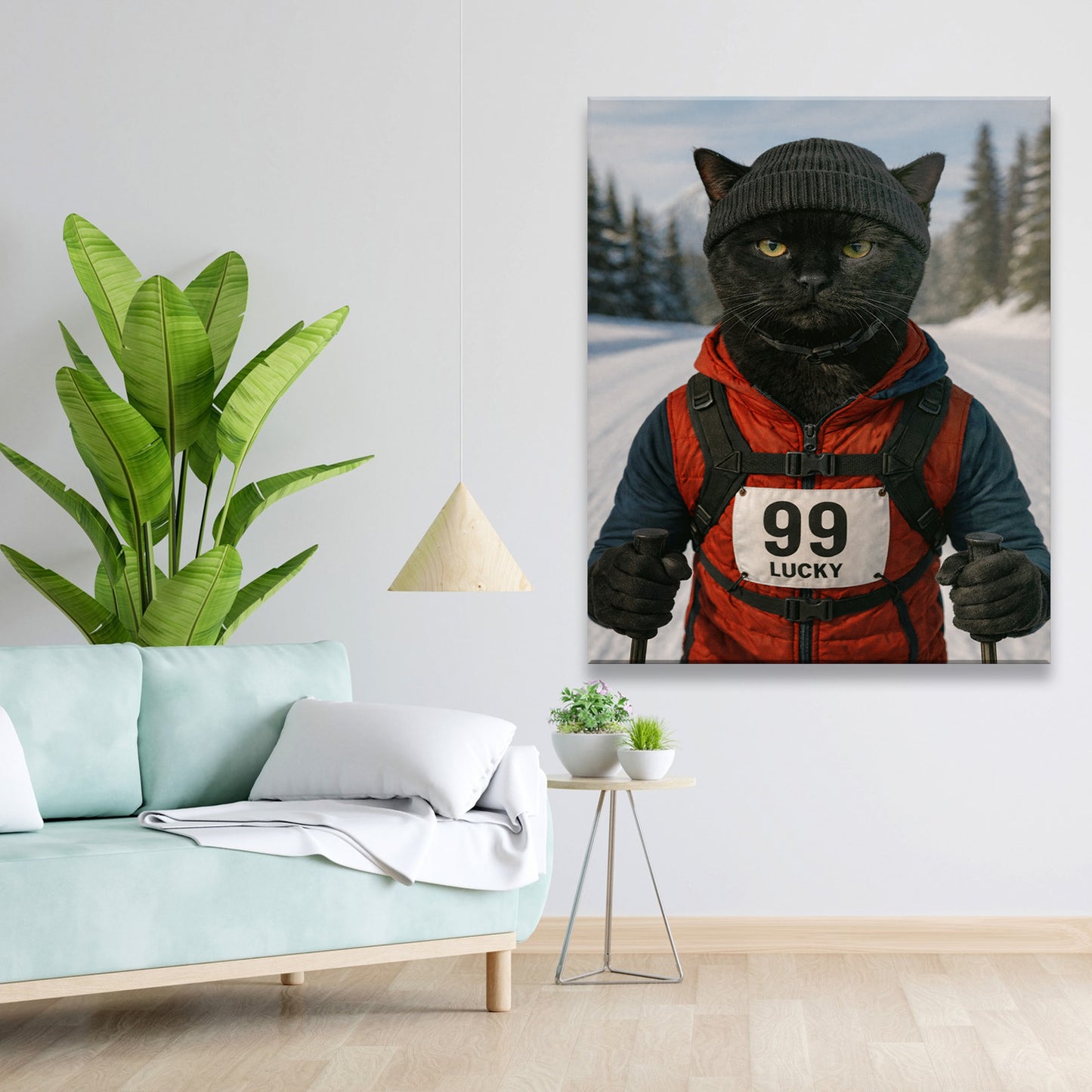Custom Photo Cross Country Ski Cat Canvas Gift For Cat Lovers