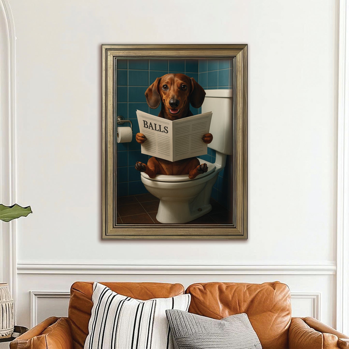Custom Photo Dog Bathroom Style 7 Canvas Framed Wall Art Gift For Dog Lovers