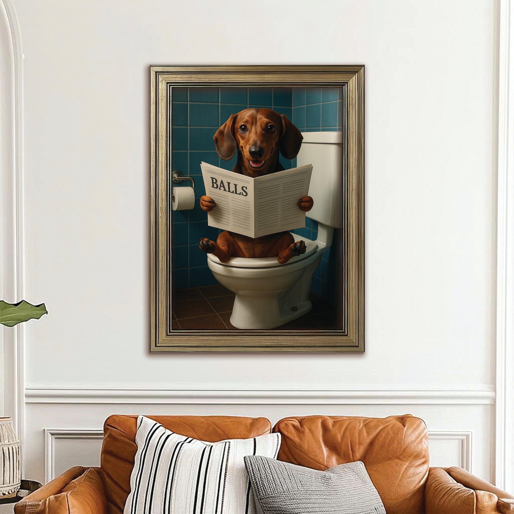 Custom Photo Dog Bathroom Style 7 Canvas Framed Wall Art Gift For Dog Lovers