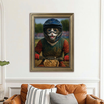 Custom Photo Dirt Bike Cat Canvas Framed Wall Art  Gift For Cat Lovers