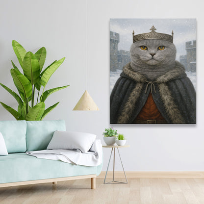 Custom Photo Winter King Royal Cat Canvas Gift For Cat Lovers
