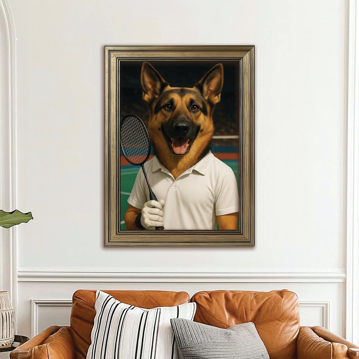 Custom Photo Badminton Dog Canvas Framed Wall Art Gift For Dog Lovers