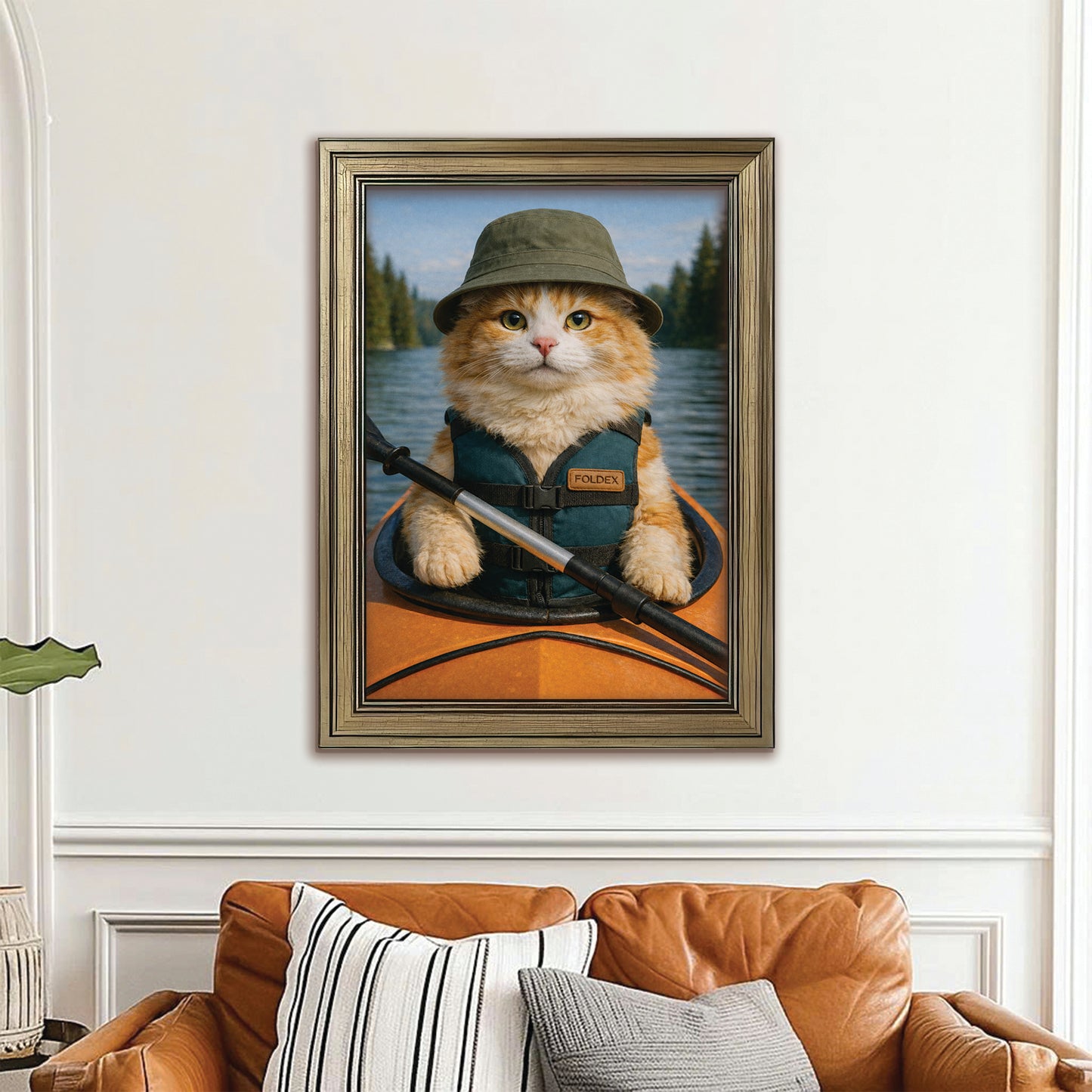 Custom Photo Kayak Cat Canvas Framed Wall Art Gift For Cat Lovers