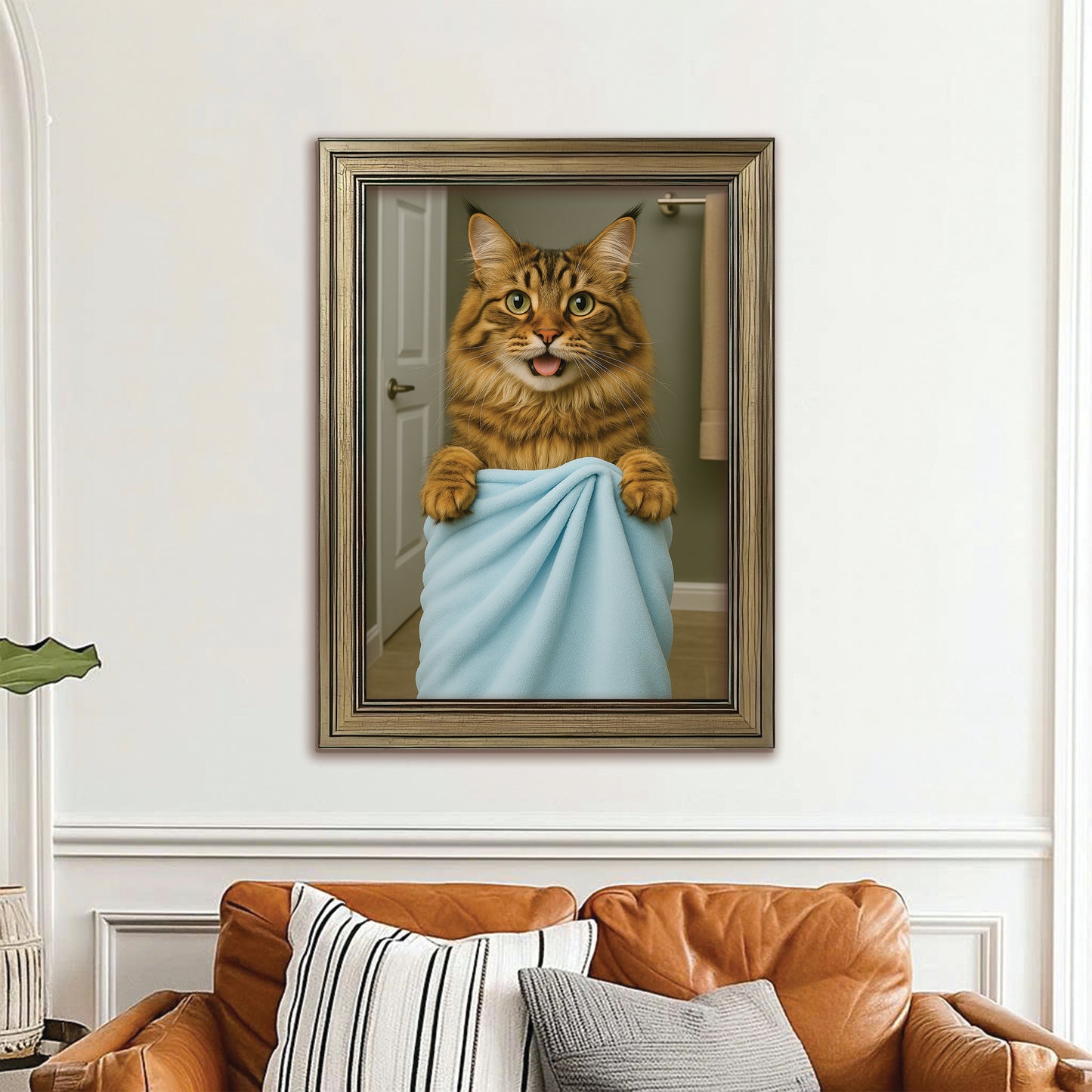 Custom Cat Photo In Bathroom Canvas Framed Wall Art Cat Lover Gifts