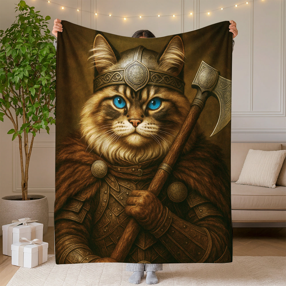 Custom Cat Photo Viking Warrior Blanket _ Gift For Cat