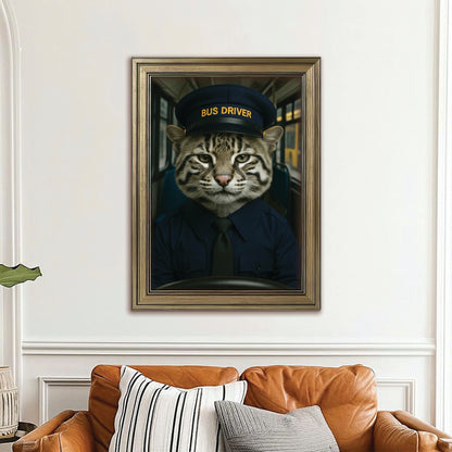 Custom Photo Bus Driver Cat Canvas Framed Wall Art Gift For Cat Lovers