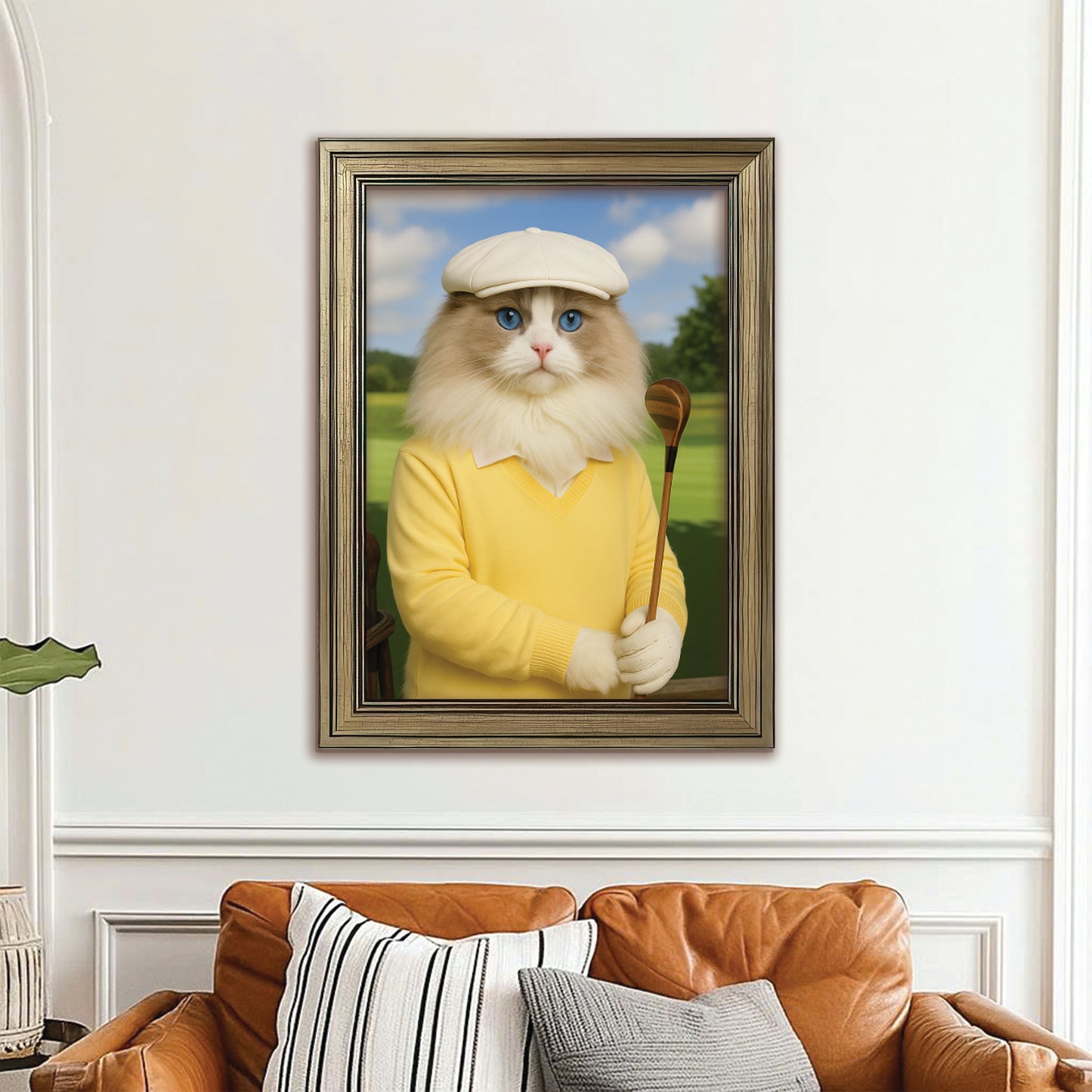 Custom Photo Golfer Cat Canvas Framed Wall Art Gift For Cat Lovers