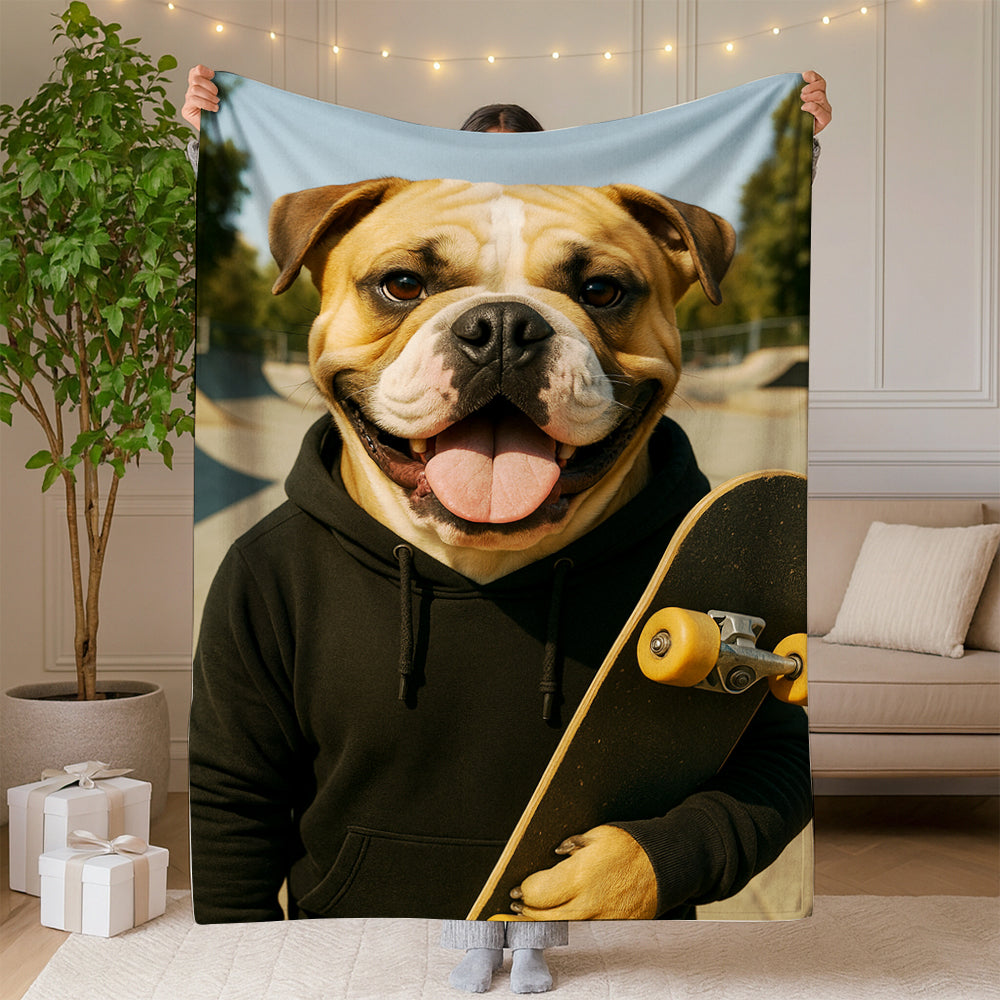 Custom Photo Skater Skateboard BlanketGift For Dog Lovers
