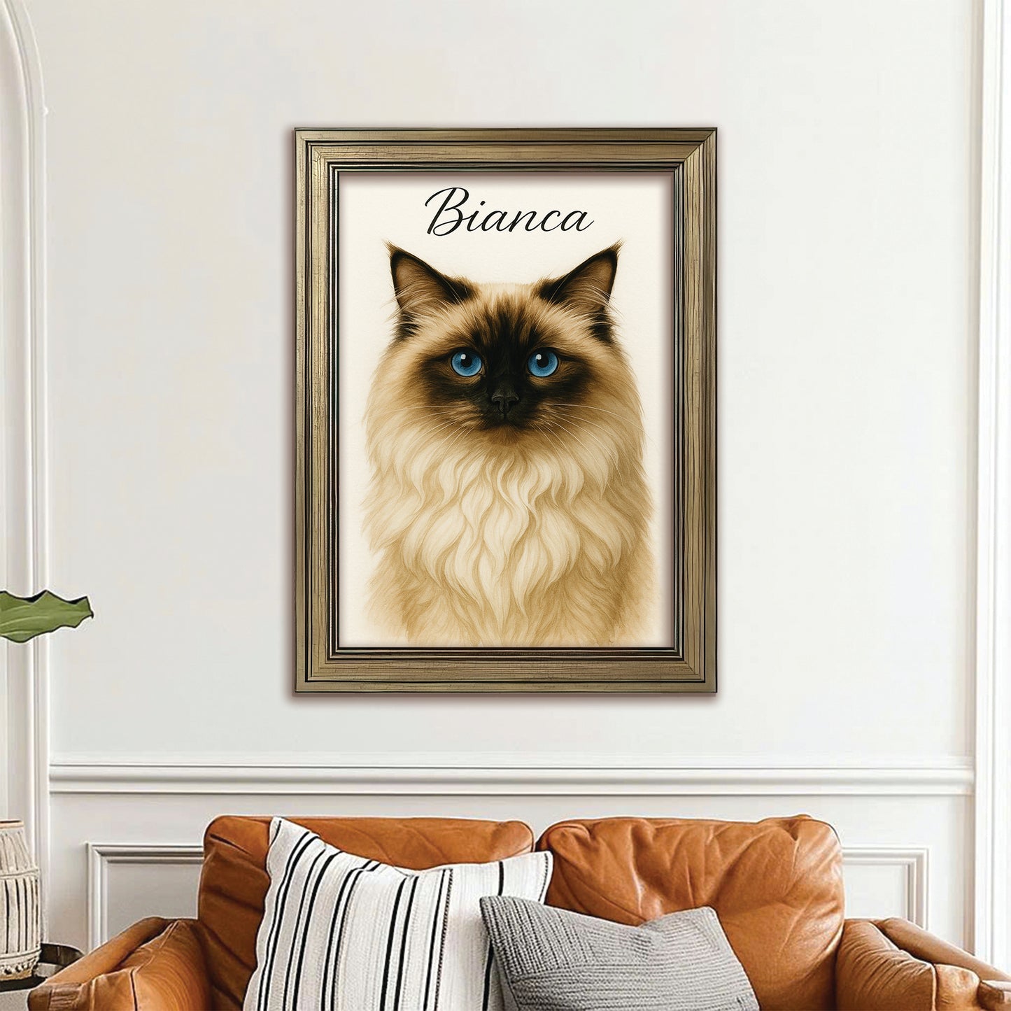 Custom Cat Portraint And With Name Canvas Framed Wall Art