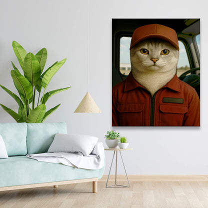 Custom Photo Trucker Driver Cat Canvas Gift For Cat Lovers
