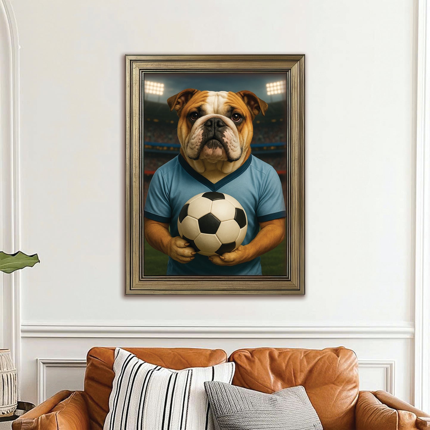 Custom Photo Soccer Dog Canvas Framed Wall Art Gift For Dog Lovers