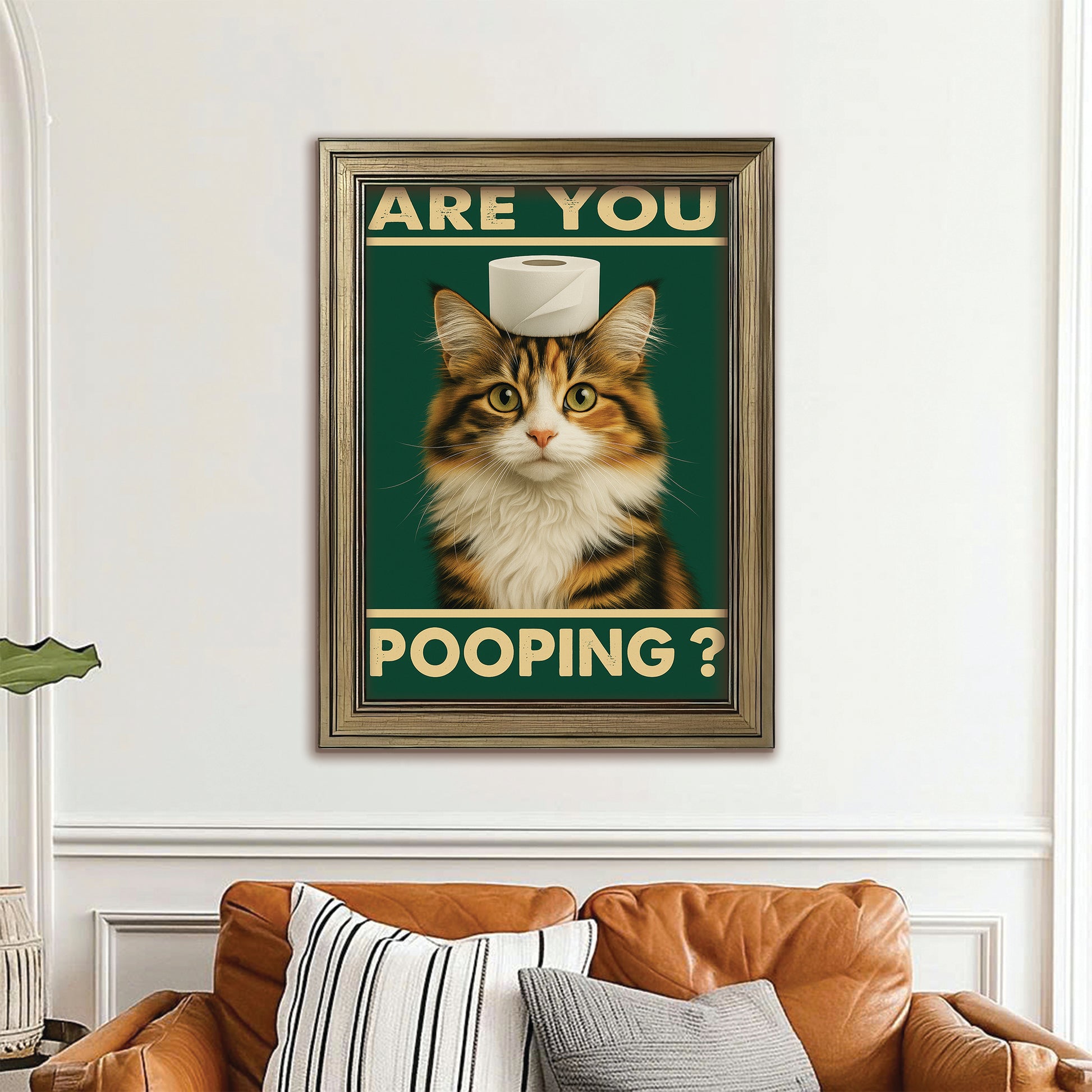 Custom Photo Funny Cat In Bathroom Canvas Framed Wall Art