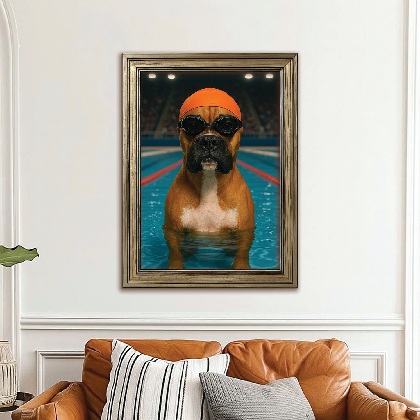 Custom Photo Swimmer  2 Dog Canvas Framed Wall Art Gift For Dog Lovers