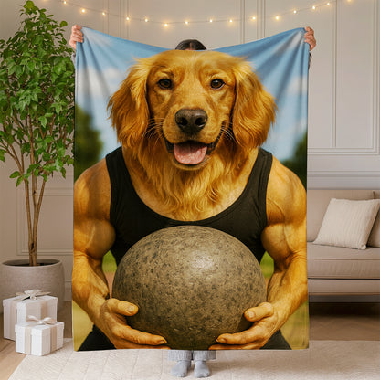 Custom Photo Strongman Dog BlanketGift For Dog Lovers