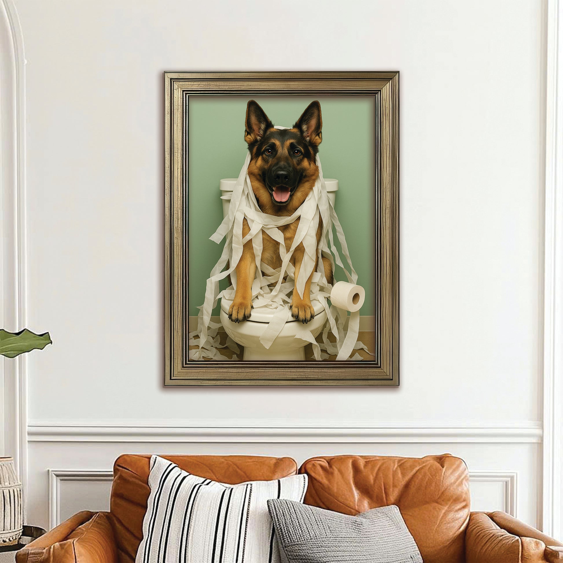 Custom Photo Dog Bathroom Style 26 Canvas Framed Wall Art Gift For Dog Lovers