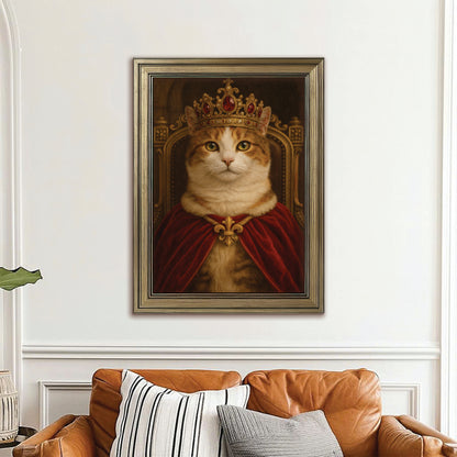 Custom Photo Royal Cat Potrait Canvas Framed Wall Art Gift For Cat Lovers