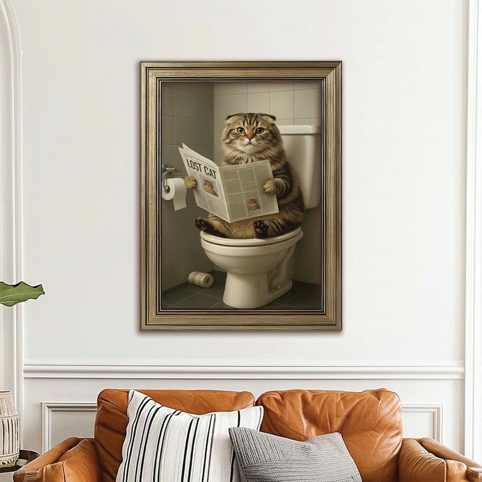 Custom Photo Bathroom Cat Canvas Framed Wall Art Gift For Cat Lovers