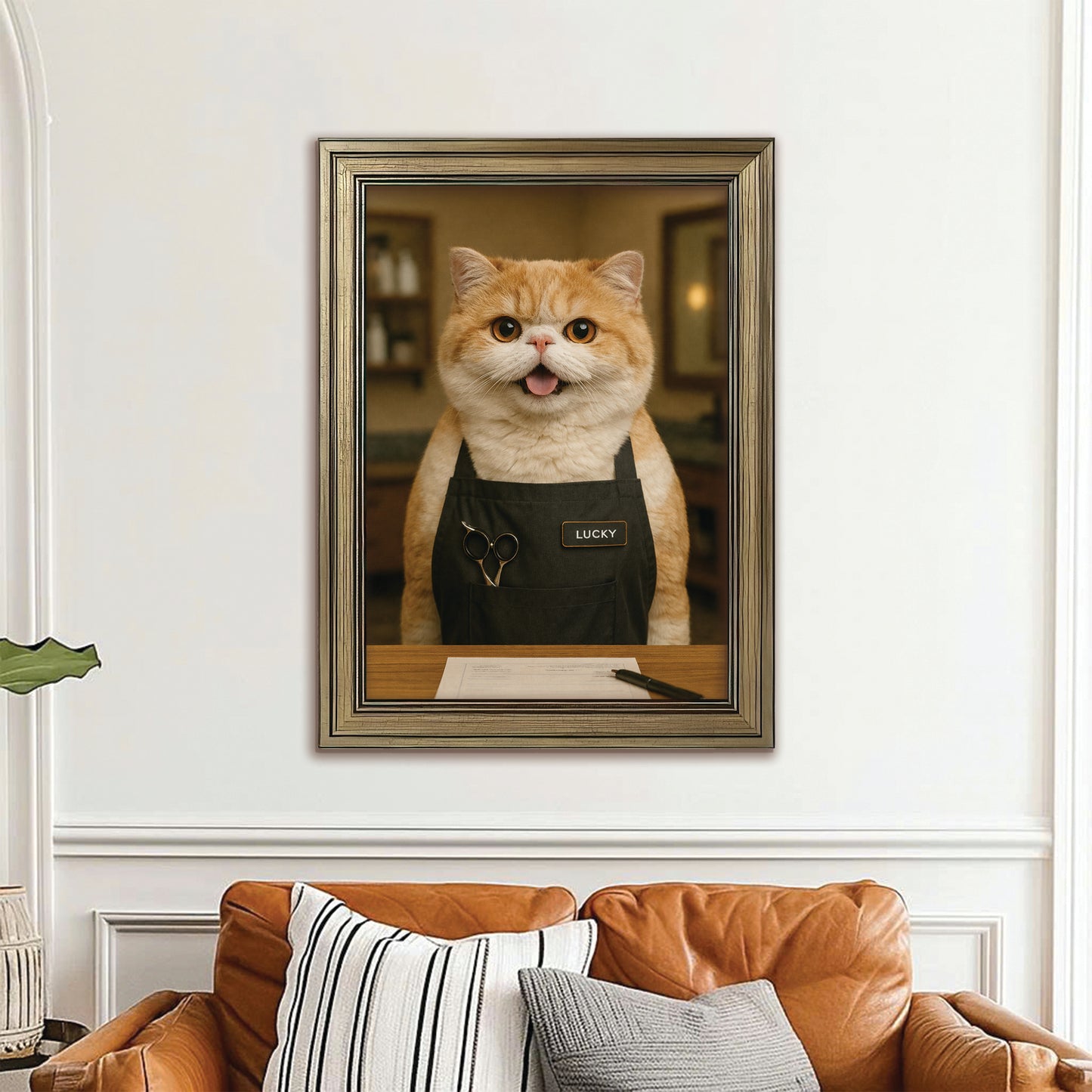 Custom Photo Groomer Cat Canvas Framed Wall Art  Gift For Cat Lovers