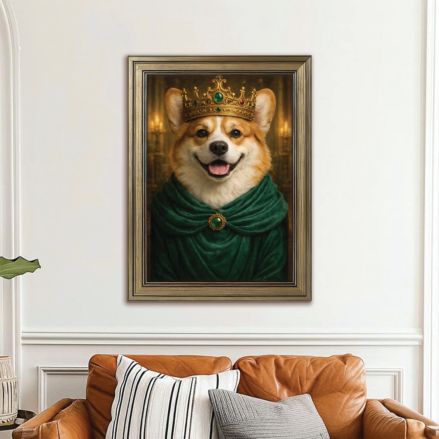Custom Photo Royal King Queen Dog Canvas Framed Wall Art Gift For Dog Lovers