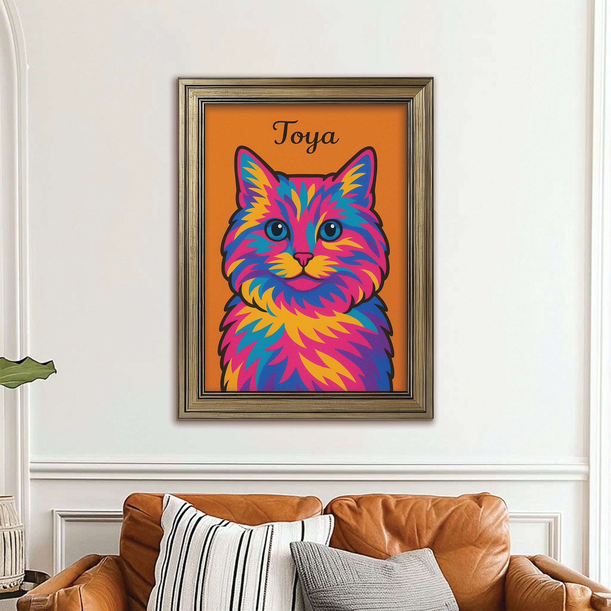Custom Photo Minimalist Cat Canvas Framed Wall Art Gift For Cat Lovers