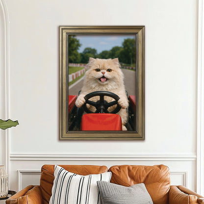Custom Photo Cat Go Kart Canvas Framed Wall Art  Gift For Cat Lovers