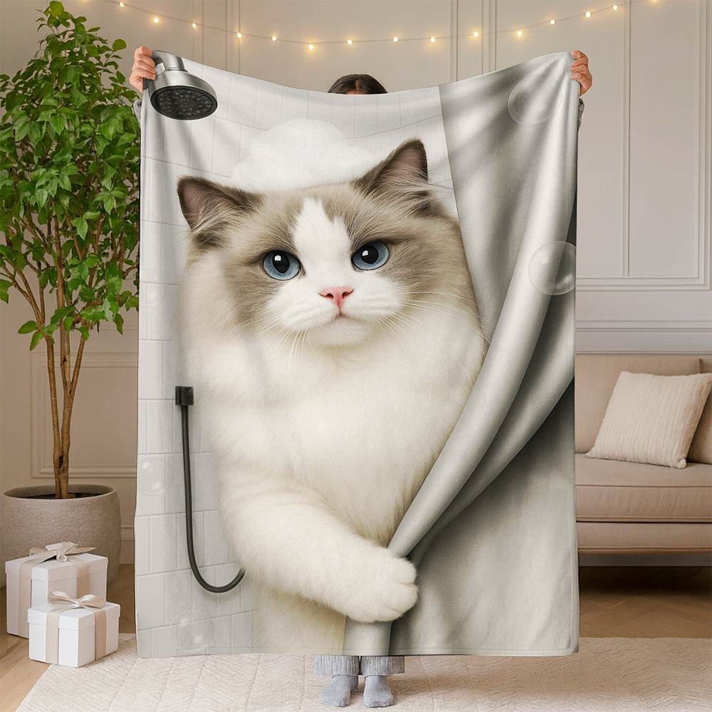 Custom Cat Photo Cat  In Bathroom Blanket Gift For Cat Lovers