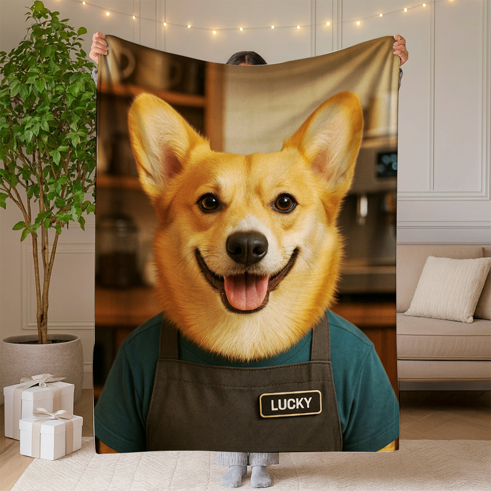 Custom Photo Barista Dog BlanketGift For Dog Lovers