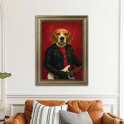 Custom Photo Guitarist Dog Canvas Framed Wall Art Gift For Dog