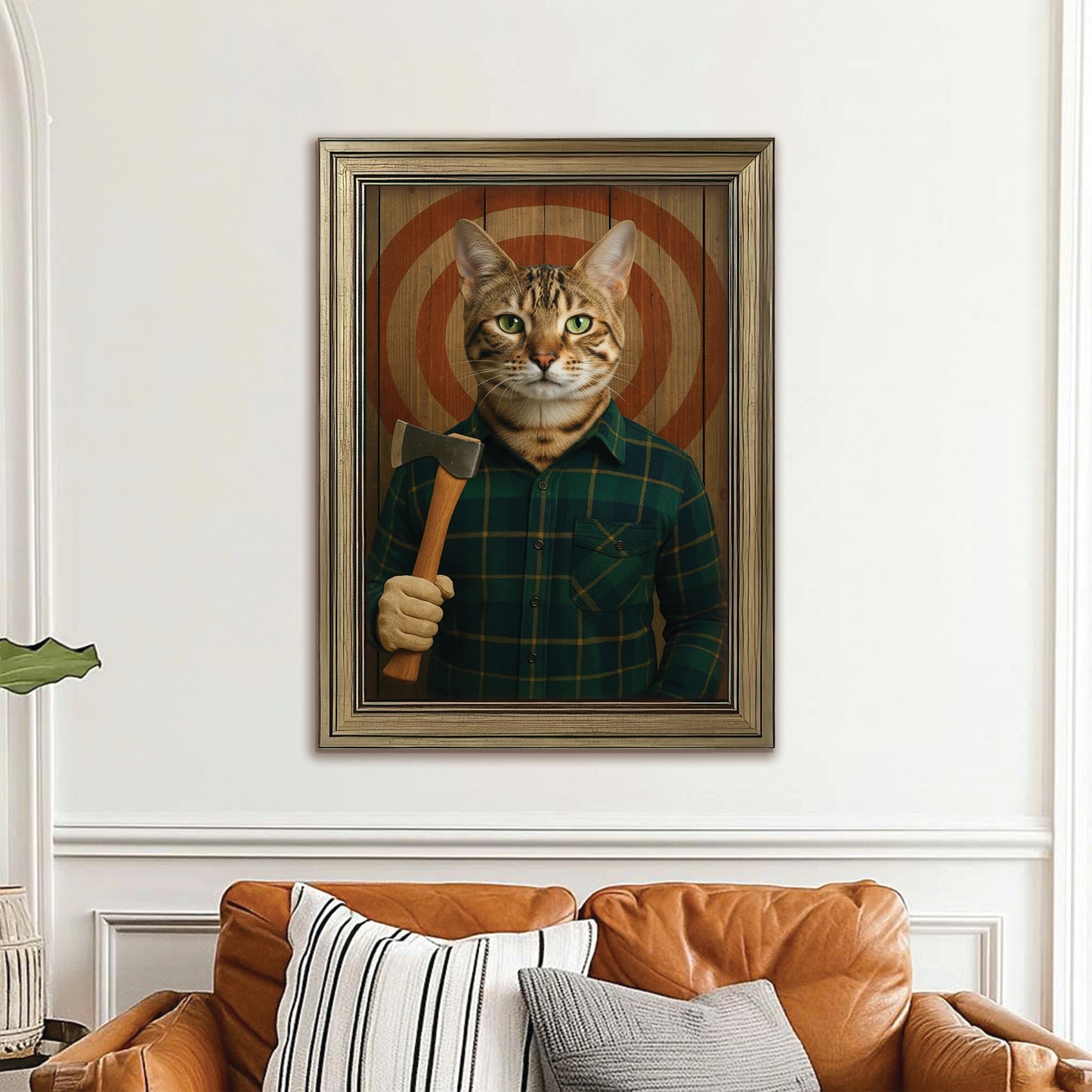 Custom Photo Axe Throw Cat Canvas Framed Wall Art Gift For Cat Lovers