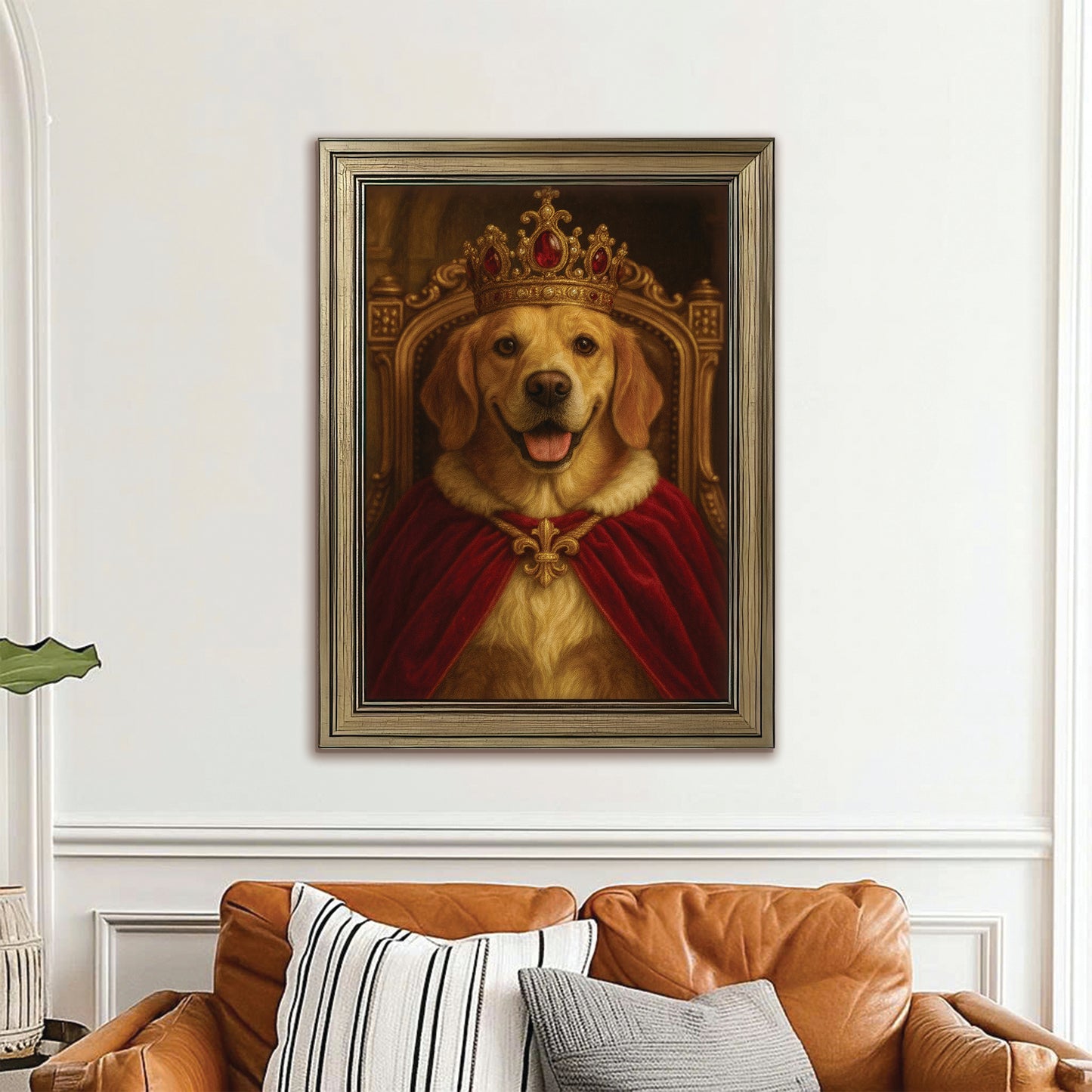 Custom Photo Royal Dog Potrait Canvas Framed Wall Art Gift For Dog Lovers