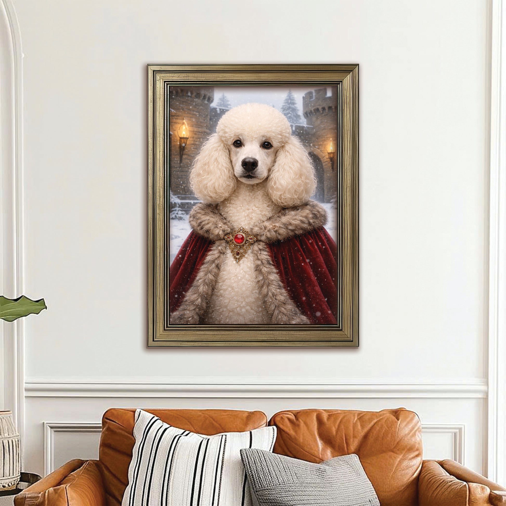 Custom Photo Winter King Royal Canvas Framed Wall Art Gift For Dog Lovers
