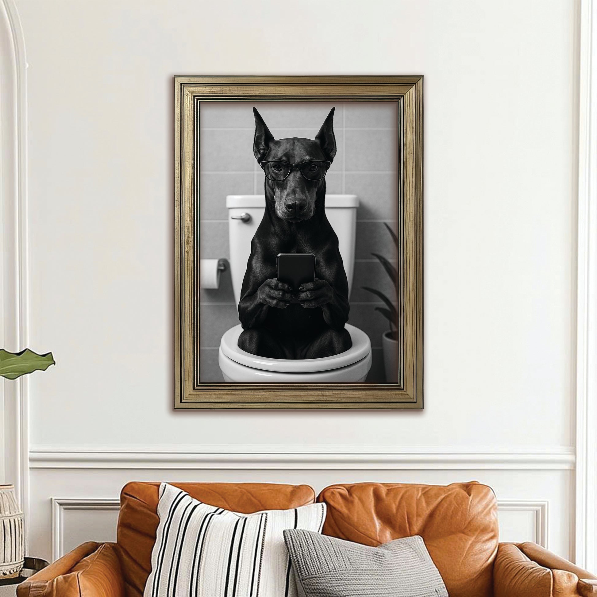 Custom Photo Dog Bathroom Style 14 Canvas Framed Wall Art Gift For Dog Lovers