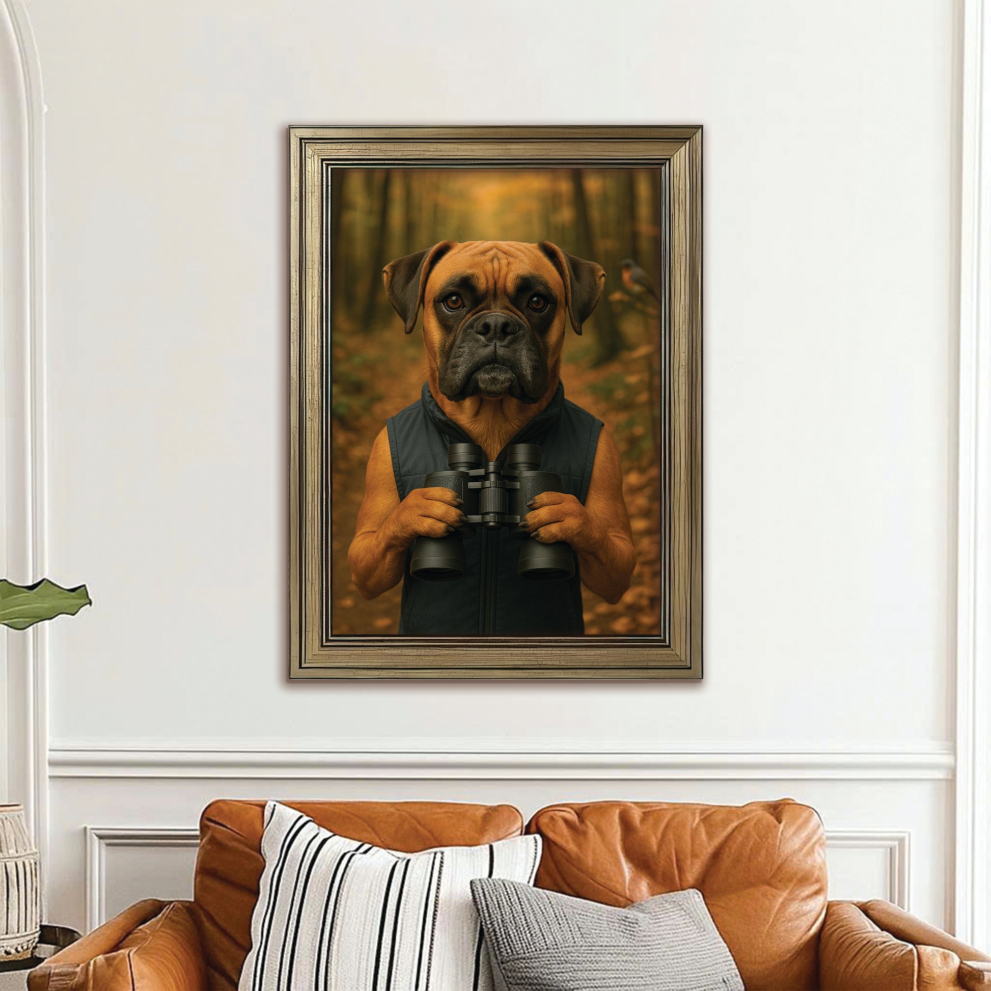 Custom Photo Bird Watching Dog Canvas Framed Wall Art Gift For Dog Lovers