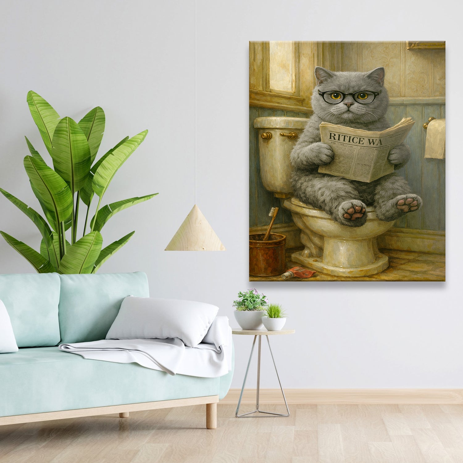 Custom Photo Cat In Bathroom Canvas Gift For Cat Lovers
