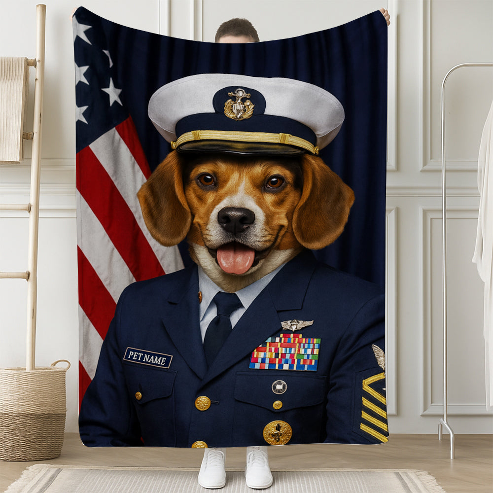Custom Dog Photo Us Navy Blanket For Dog Lover