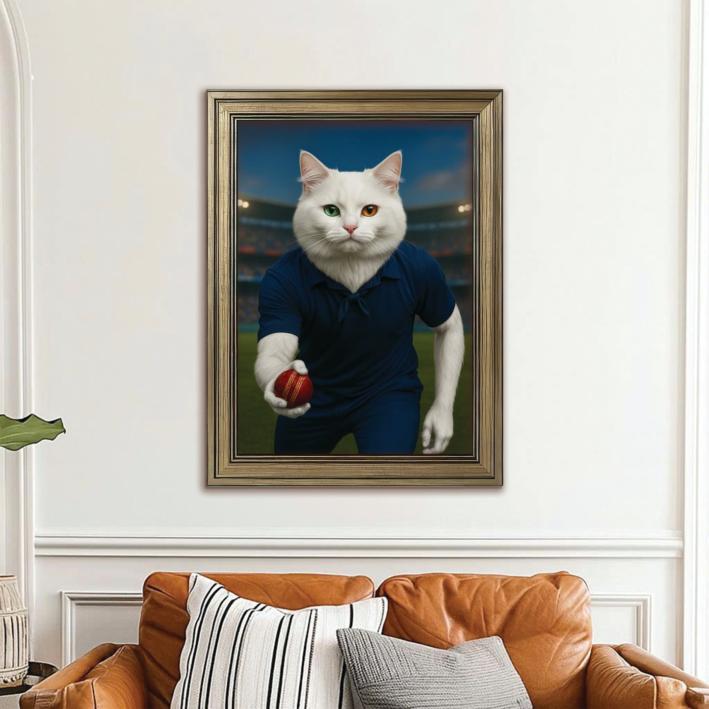 Custom Photo Bowler Cat Canvas Framed Wall Art Gift For Cat Lovers