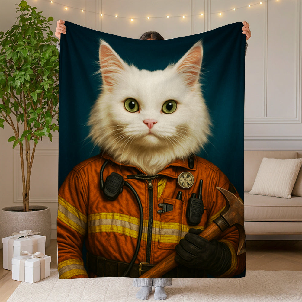 Custom Cat Photo Firefighter Blanket _ Gift For Cat Lovers