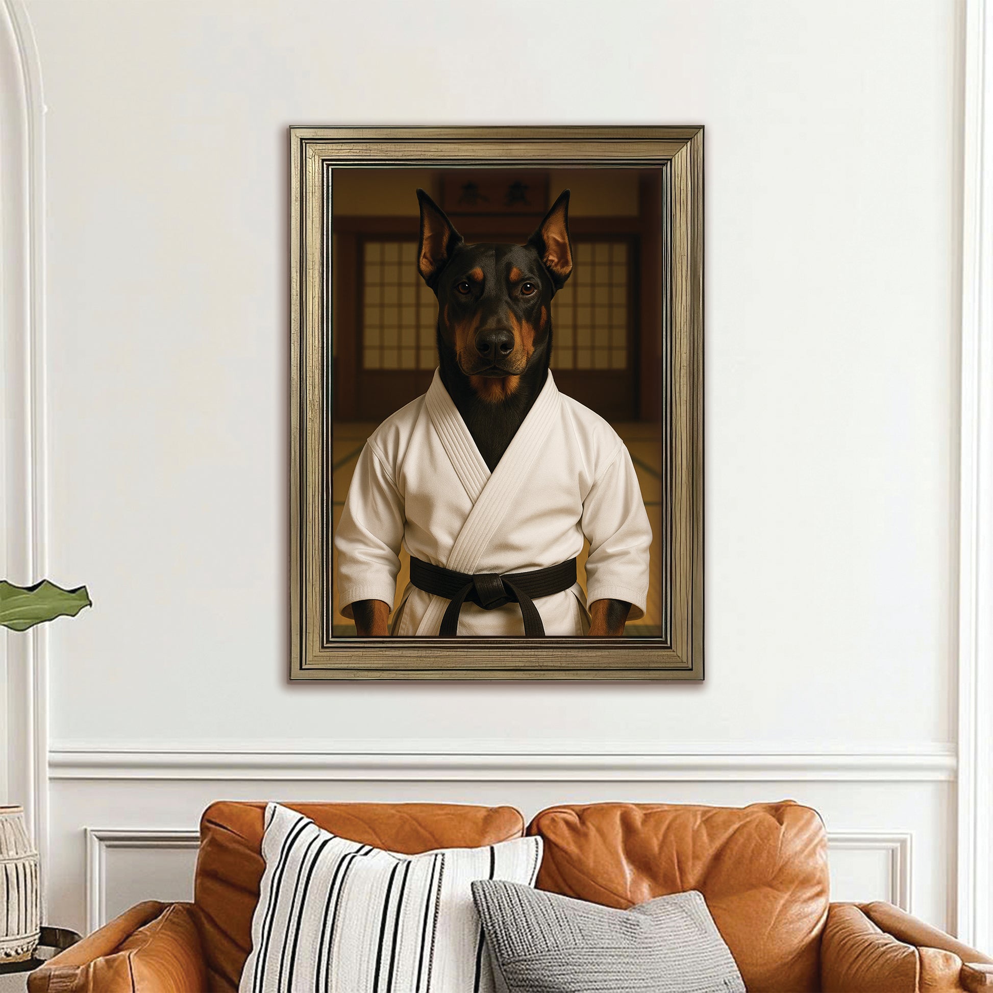 Custom Photo Karate Dog Canvas Framed Wall Art Gift For Dog Lovers