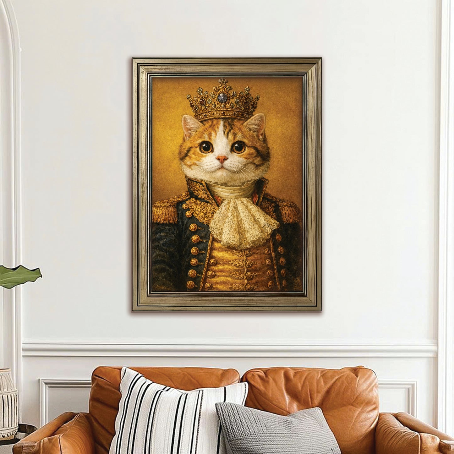 Custom Photo Cat King Royal Canvas Framed Wall Art Gift For Cat Lovers
