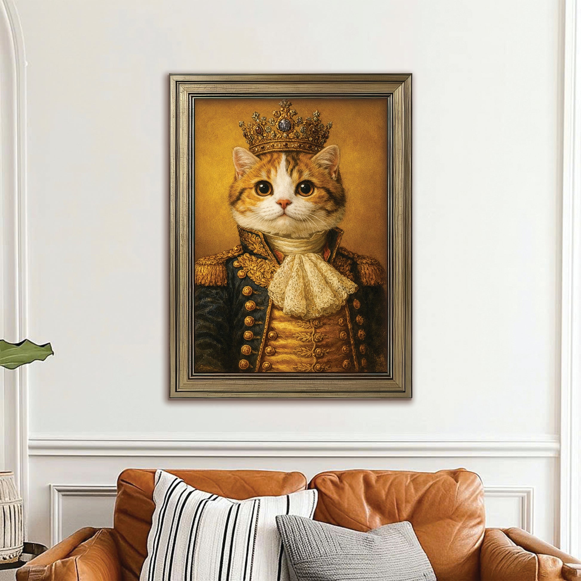 Custom Photo Cat King Royal Canvas Framed Wall Art Gift For Cat Lovers